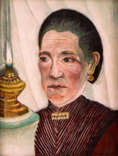 Portret van de tweede vrouw van de kunstenaar bij de lamp door Henri Rousseau